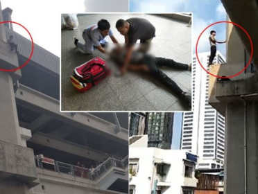 惊险！一中国男子从泰国机场快线站3楼失足坠落